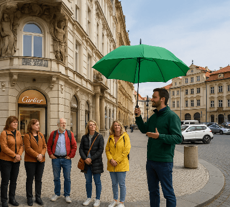 In front of the Cartier store at the Old Town Square