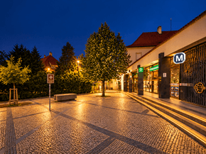 In front of the Malostranská Metro Station